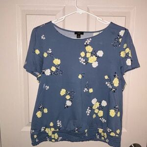 Ann Taylor Blue Floral Top with Yellow and White Accents